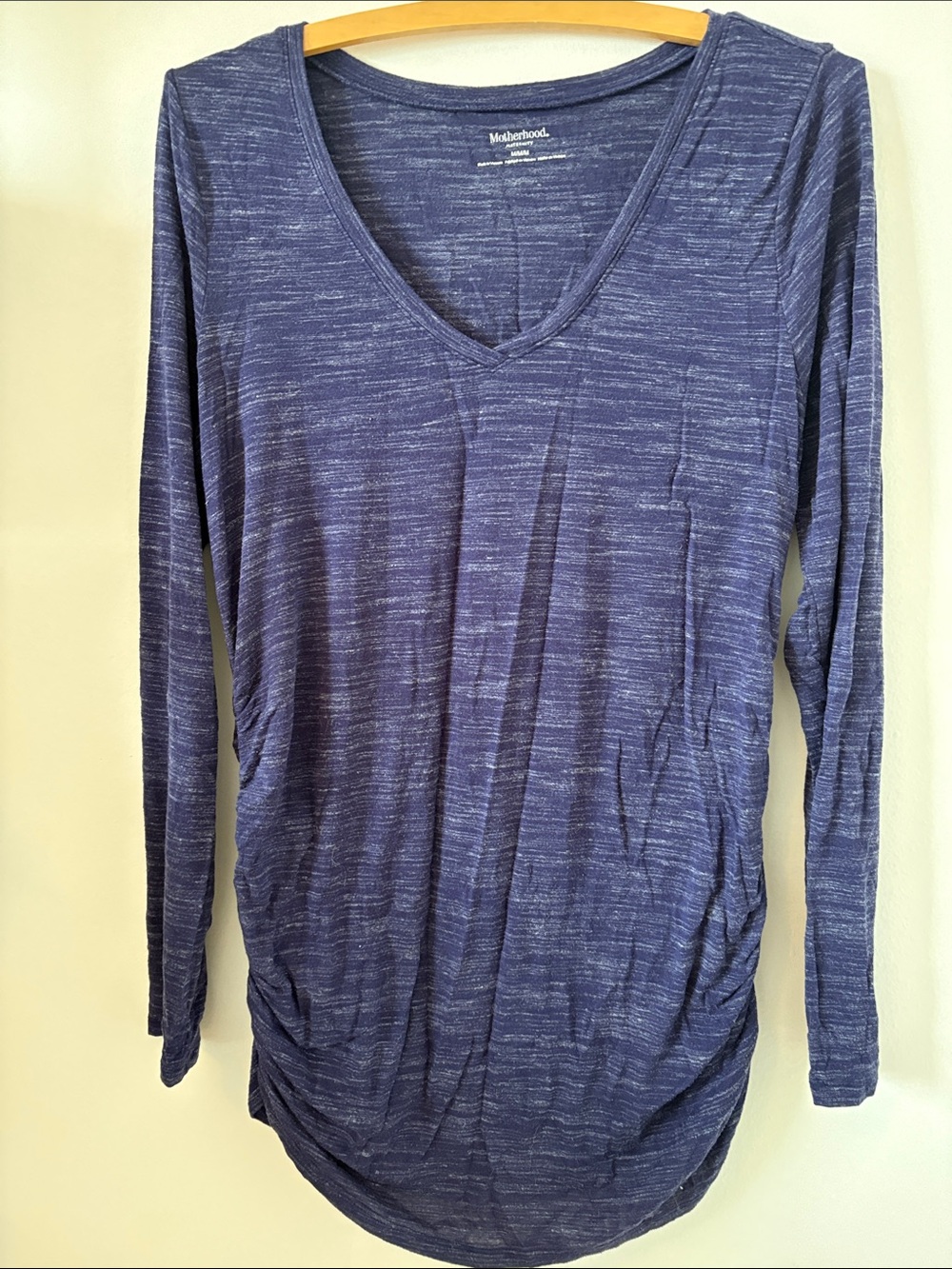 Motherhood Maternity Heathered Navy V-Neck Long Sleeve Maternity Top